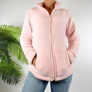 Women's Pink Barbiecore Casual Teddy Fuzzy Girly Lightweight Jacket / Small